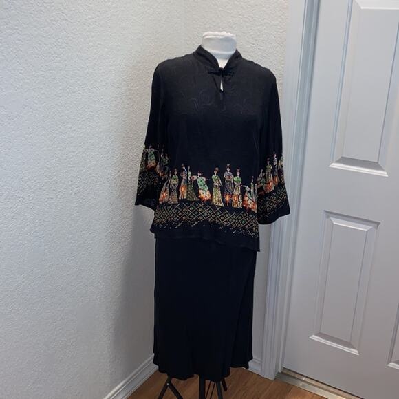 Citron Dresses & Skirts - Citron Japanese Style Skirt Set Black EUC Sz L/XL Silk Asian Inspo Tunic